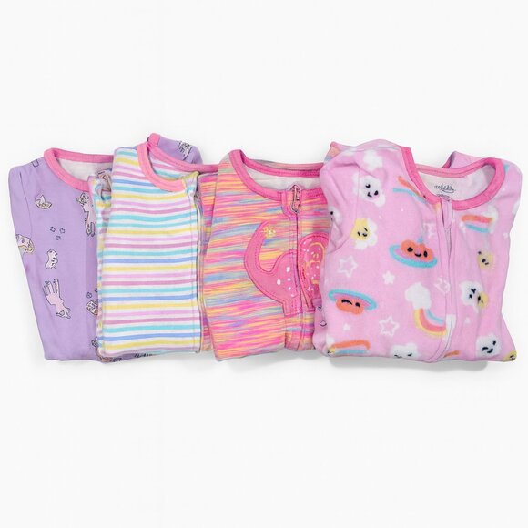 4 Piece Lot - Toddler Girls Size 3T Pajama Sets Onesies Footies Unicorns - Picture 1 of 10